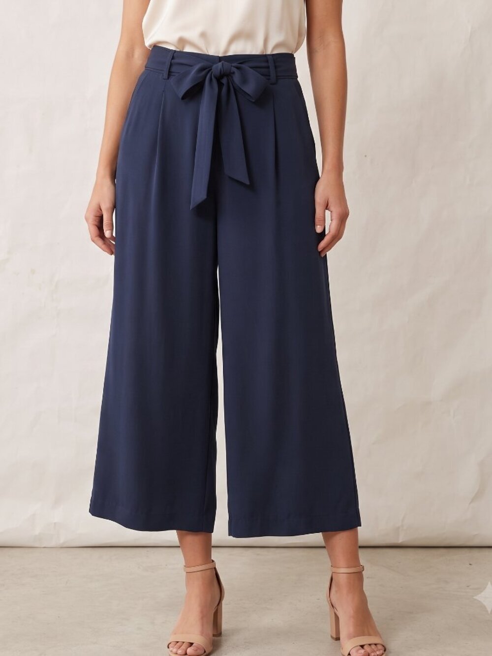 Zara Trafaluc Size Large Blue Wide Leg Pants Slacks Tie Waist Trousers